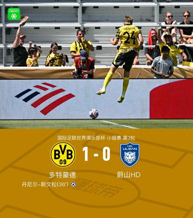 多特勝蔚山，斯文松制勝，吉拉西錯失良機，HD組頭名出線。